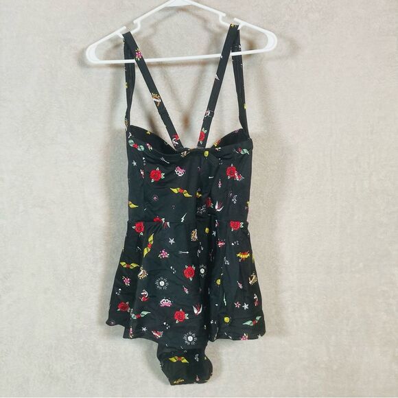 Torrid Underwire Push Up Peplum One Piece Swimsuit Size 1 1X Black Tattoo Dagger - Picture 5 of 9